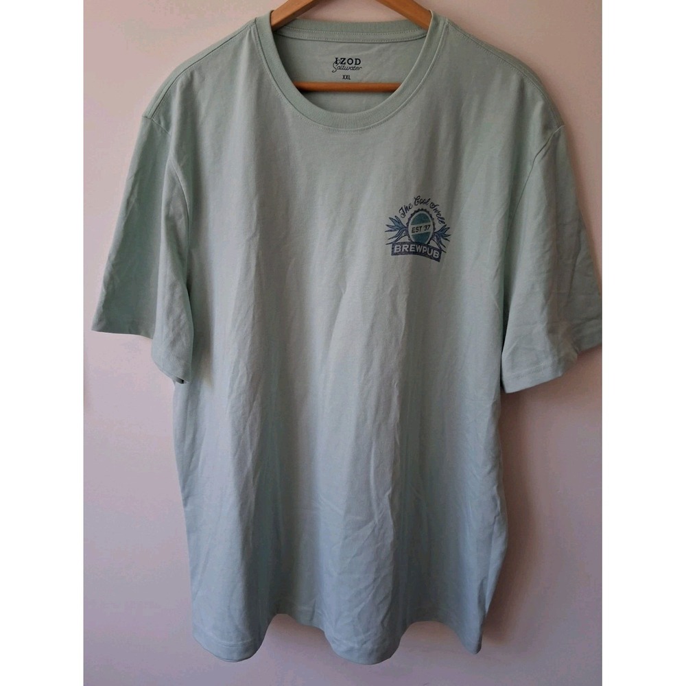 New IZOD SALTWATER Mens XXL Pale Green Crew Tee Graphic T-Shirt The Cool Swell